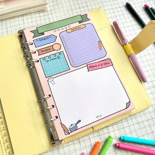 Hojas A5 Para Carpeta Decoradas Recetas De Cocina