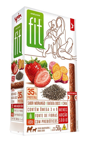 Petisco P/ Cães Stick Spin Fit Morango Batata Doce Chia 50g