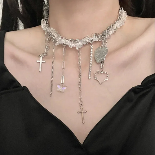 Cadena De Clavícula Con Colgante En Forma De Corazón Y Marip