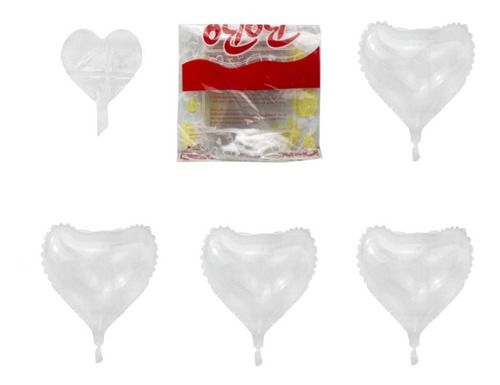 10 Globos Bobo Balloons Corazón Transparente 60 Cm