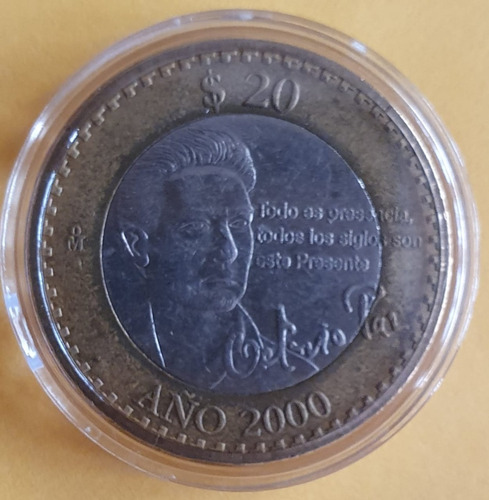 Moneda Conmemorativa 20 Pesos Octavio Paz 2000 Buen Estado