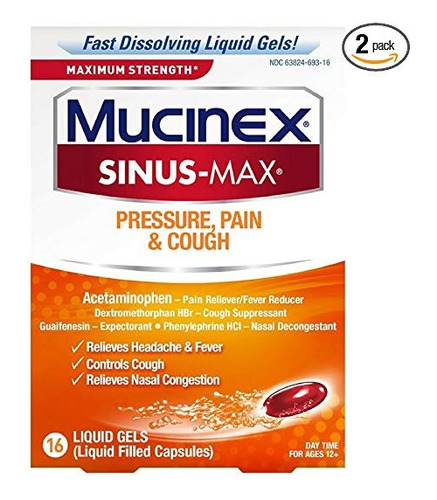 Mucinex Sinus-max Max Resistencia A La Presión, Dolor Y Tos 