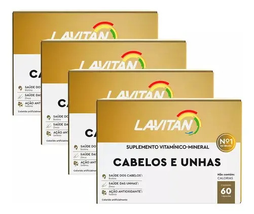 Kit 4cxs Lavitan Cabelos E Unhas 60cps Cimed (240cps) Sabor Sem Sabor