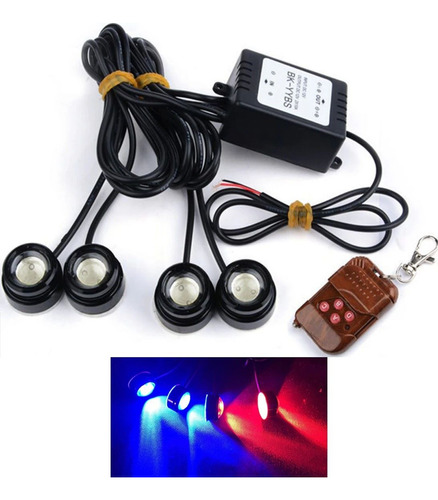 Luces Led Estrobo Policial 4 En 1 (control Remoto)     