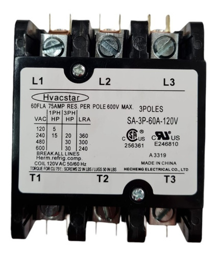 Contactor De Propósito Definido, 60a, 3 Polos, Bobina 120vac