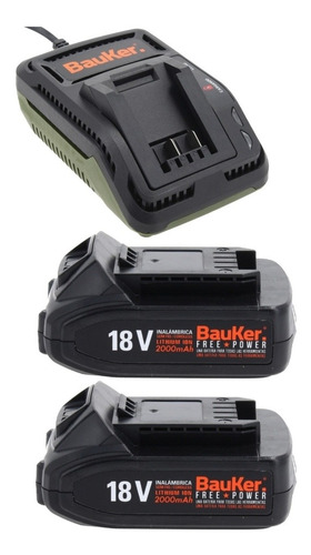 Cargador Bauker 18v + 2 Baterías 18v 2ah Línea Free Power 