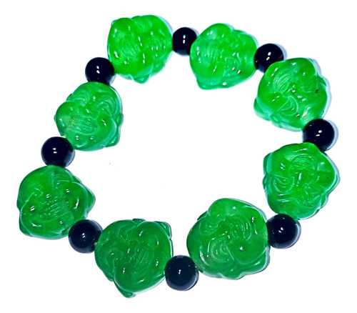 Brazalete  Natural  Jadeita  Jade   Buda Tallado A Mano 