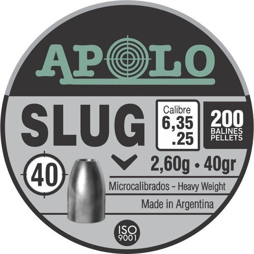 Chumbos Apolo Slug 6.35mm X 200 Unidades 40 Grains 