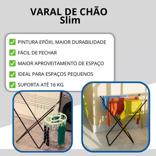 Varal de Chão Roupa Mor Casa Apartamento Dobrável Grande Aguenta 16kg  Decoração