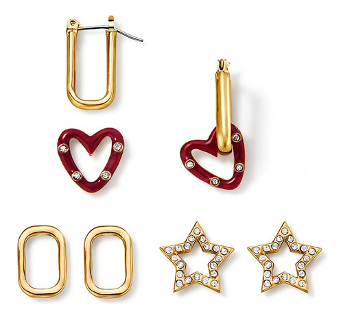 Aretes X 3 Pares Intercambiables Finart Ésika Baño Oro 24k