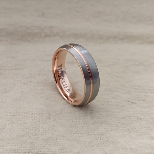 Anillo De Tungsteno Gris Mate & Oro Rosa 18k