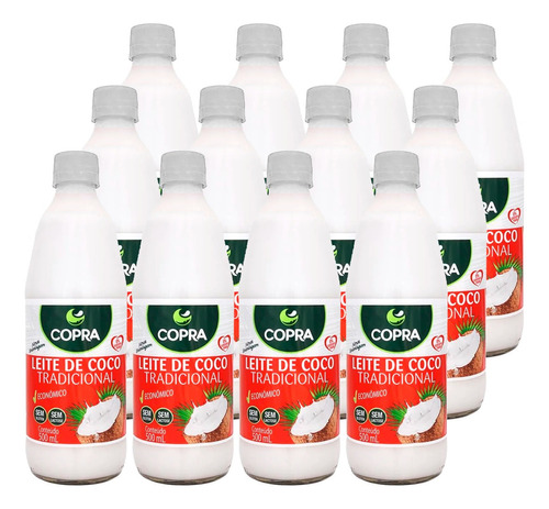 Kit 12 Leite De Coco Copra Tradicional Culinário Pet 500ml