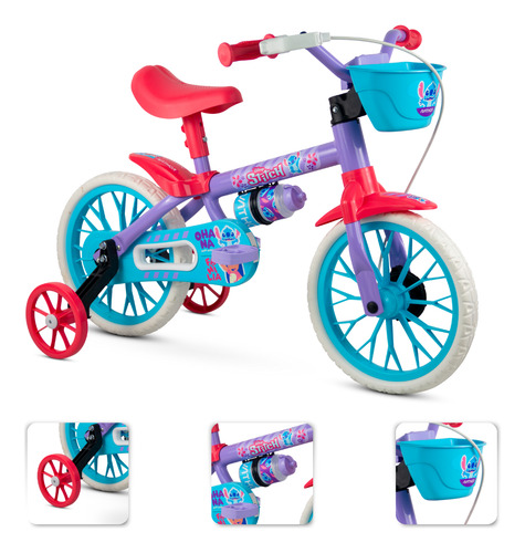 Bicicleta Infantil Para Menina Com Rodinhas Aro 12 Stitch