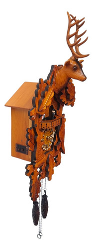 Reloj Cucu De Pared Cabeza De Venado Bosque Madera Música Estructura Marrón Claro Fondo Marrón Claro