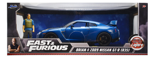 Coche Nissan con figuras de Rápido y Furioso con luz 1:18 Jada Color Azul