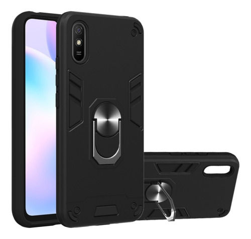 Funda Case Para Xiaomi Redmi 9a Con Anillo Metálico Negro