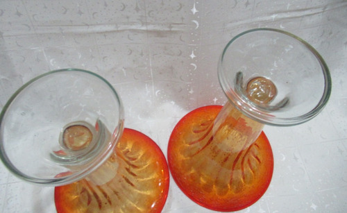 Par Floreros Cristal Veneciano Naranja Soplado Artesanales (Usado)
