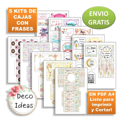 Imagen 1 de 4 de Kit Imprimible Caja Porta Maceta Frase Positiva + Tarjetatag
