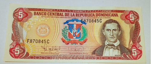 Billete  5 Pesos Republica Dominicana 1995-p.118 Unc.