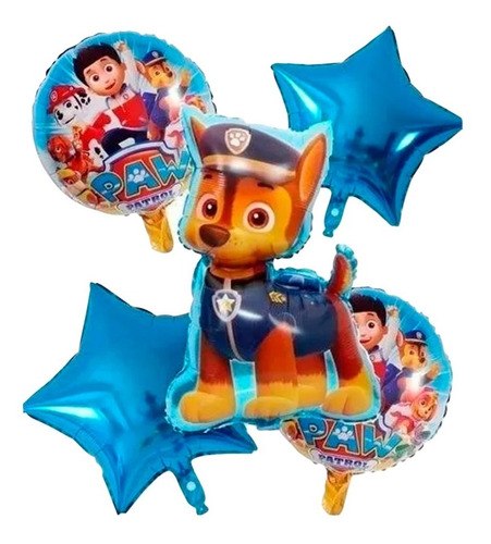 Set De 5 Globos Metalizados Patrulla Canina Paw Patrol Chase