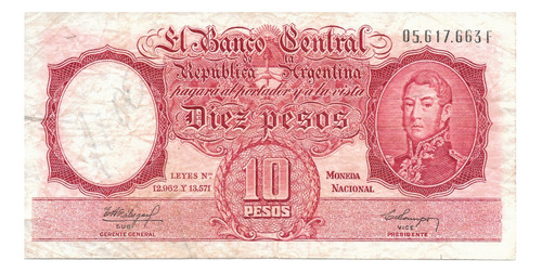 Bottero 1965 - Billete De 10 Pesos Mon. Nac. Año 1960 - Vf-
