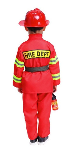 Imagem 2 de 7 de Fantasia Infantil Bombeiro Menino Menina Completa 8 Peças