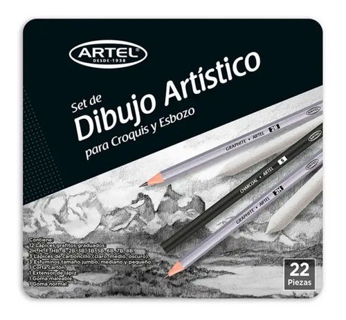 Estuche Métalico 23 Lápices Graduados Artel Para Croquis