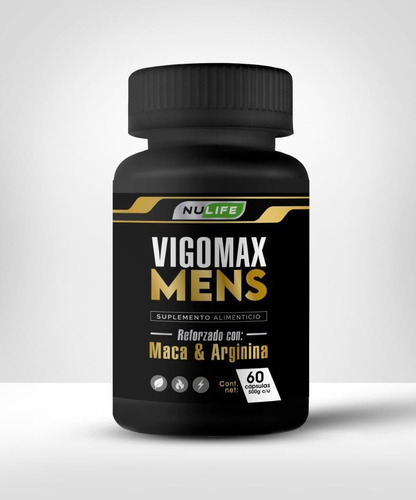 Vigomax Mens Maca Arginina Frasco 60 Caps 500 Mg C/u Nulife Sabor Sin sabor