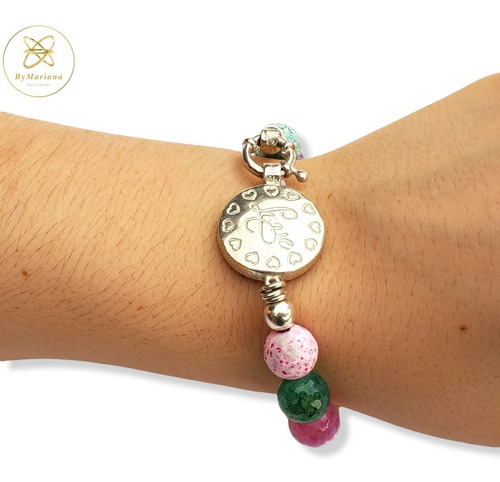 Imagen 2 de 8 de Pulsera Plata C/piedras Naturales De Colores Cierre Love
