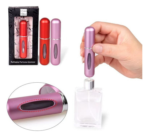 2 Mini Atomizador Para Perfume Recargable Capsula Viaje Rojo