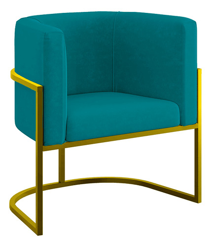 Poltrona Cadeira Lua Base De Metal Dourada Reforçada Azul Turquesa Balaqui Decor