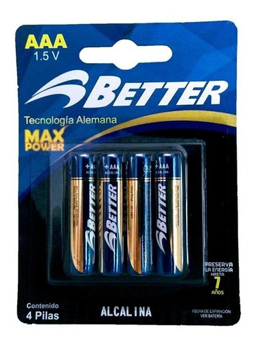 Pilas Better Aaa Alcalina 1.5v Blister Por 4 Unidades