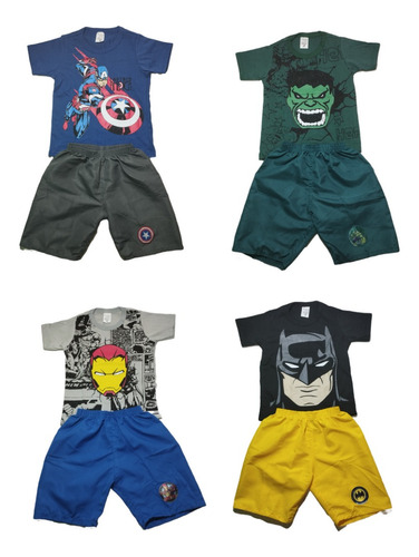 Kit 4 Conjunto Infantil Menino 4 Camisas + 4 Bermudas