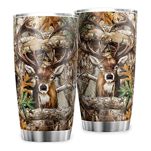 Camouflage Deer Hunting Woods 20oz Tumbler Con Lid D2xht