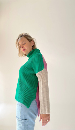  Sweater Polera Bicolor De Lana Premium Talle Unico L-xl  Vv