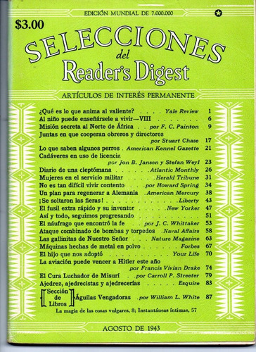 Selecciones Del Reader´s Digest Nº33 Agosto 1943