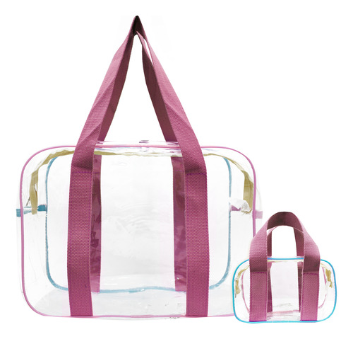 Bolsa Transparente Con Neceser Bolsa Bowling Mochila Mz10-3 Rosa Traslúcido Níquel Rosa