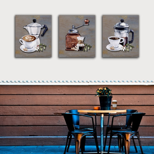 Set De 3 Cuadros Canvas Para Cafetería 120x50cm