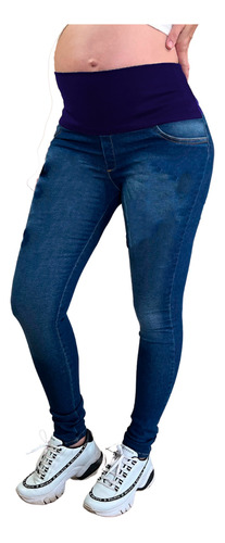 Calça Jeans Gestante Elástico Suplex Grávida Confortável