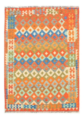 Alfombra Kilim,100% Lana Teñida Afgana Vegetal 242x175 Cm