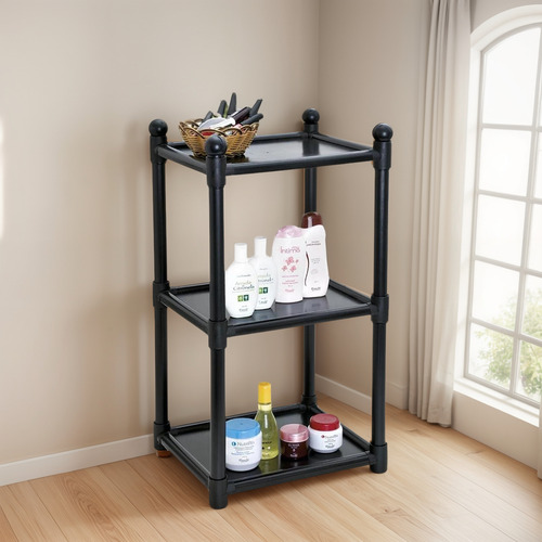 Estante 3 Prateleiras Modular Preta Cor Preto Multiuso Kit D