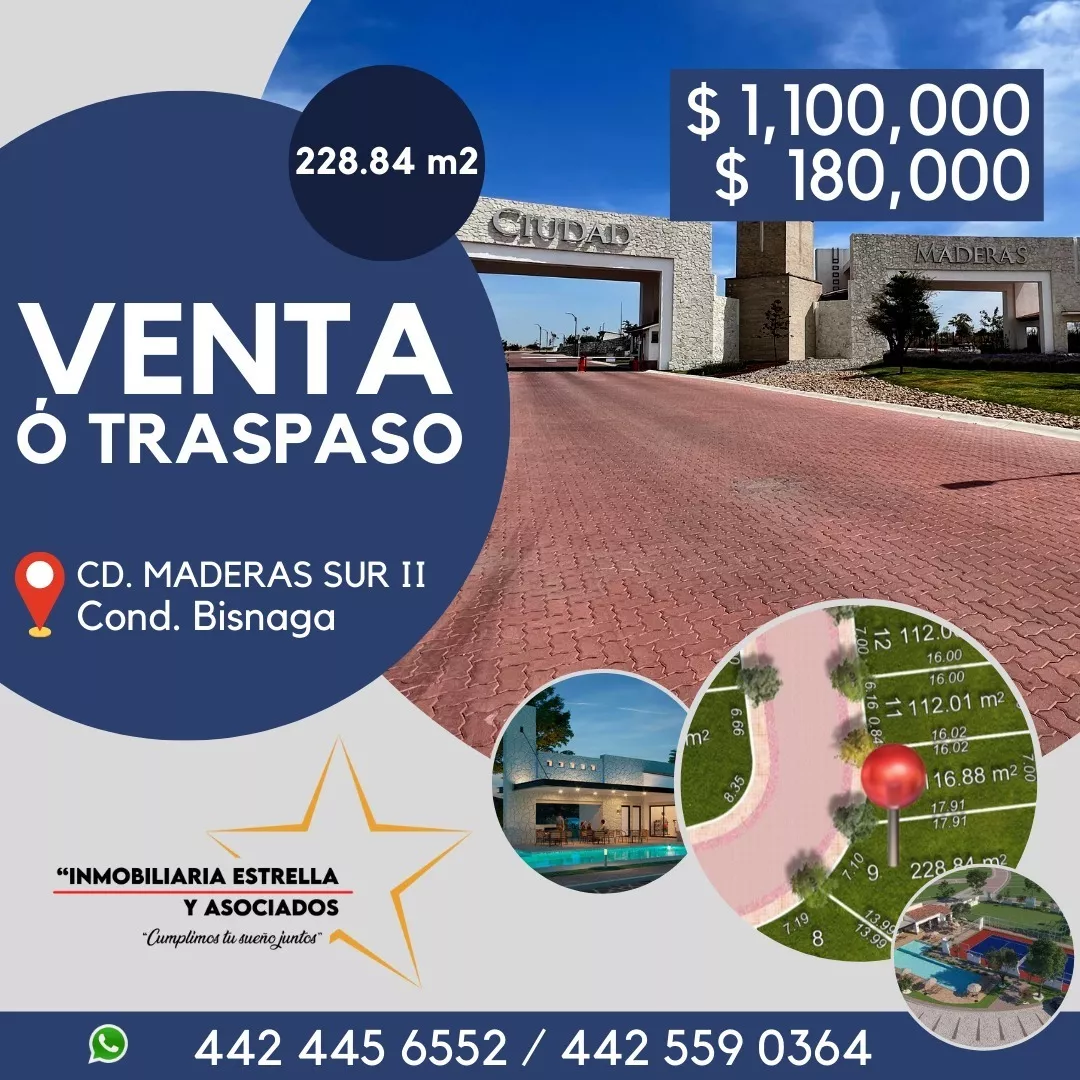 Venta O Traspaso De Terreno Residencial Urbanizado Cd. Maderas Sur Ii, Gto.$ 1,100,000