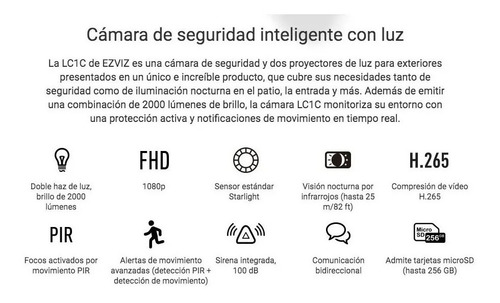 Imagen 5 de 7 de Camara Wifi Ip Ezviz Lc1c 1080p Exterior Sirena Reflector