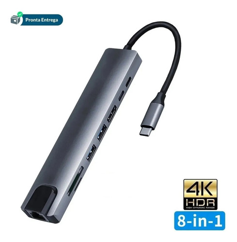 Dock Station Usb C 8 Em 1 Hdmi Lan Hp Sony Lenovo LG Xiaomi