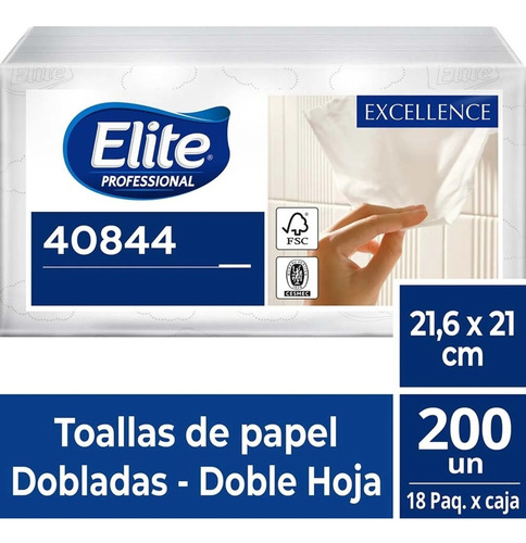 Imagen 1 de 1 de Toalla Papel Interfoliada Elite, 18 Paq X200un, D/h