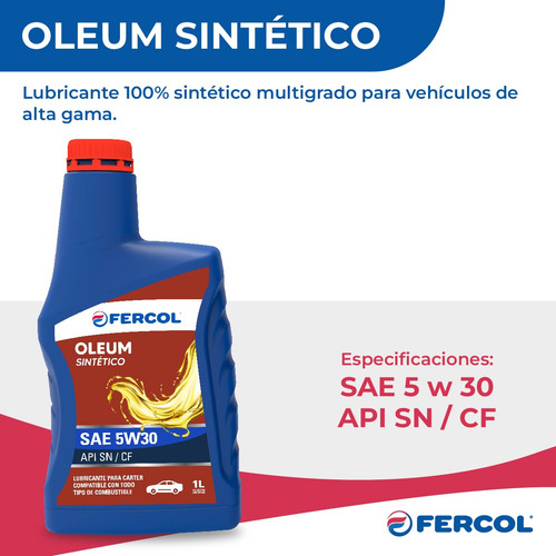 Aceite De Motor Sintetico 5w30 Fercol 1 L Auto Nafta Diesel