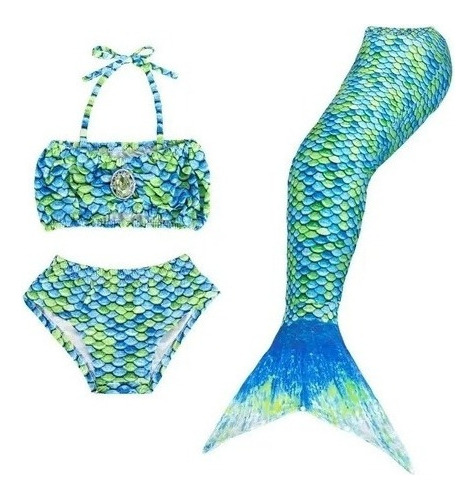 Bikini Bañador De Niña 3 Piezas Diseño Cola Sirena