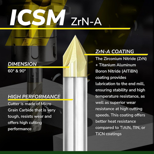 Fresa De Corte Cnc, Ranura V, 60 Grados, Icsm1/2 Pulgad...