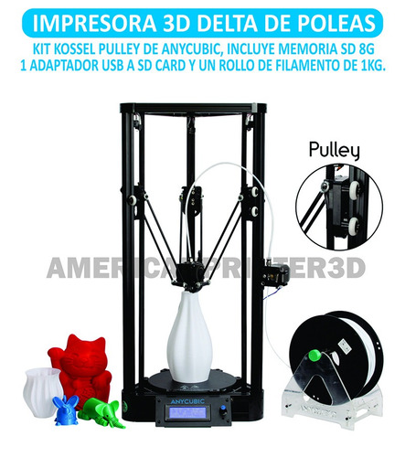 Impresora 3d Delta Kossel Pulley Kit + 1kg De Filamento Pla