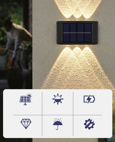 Lâmpada De Parede Solar Com 6 Luzes Led Automáticas Para Ext